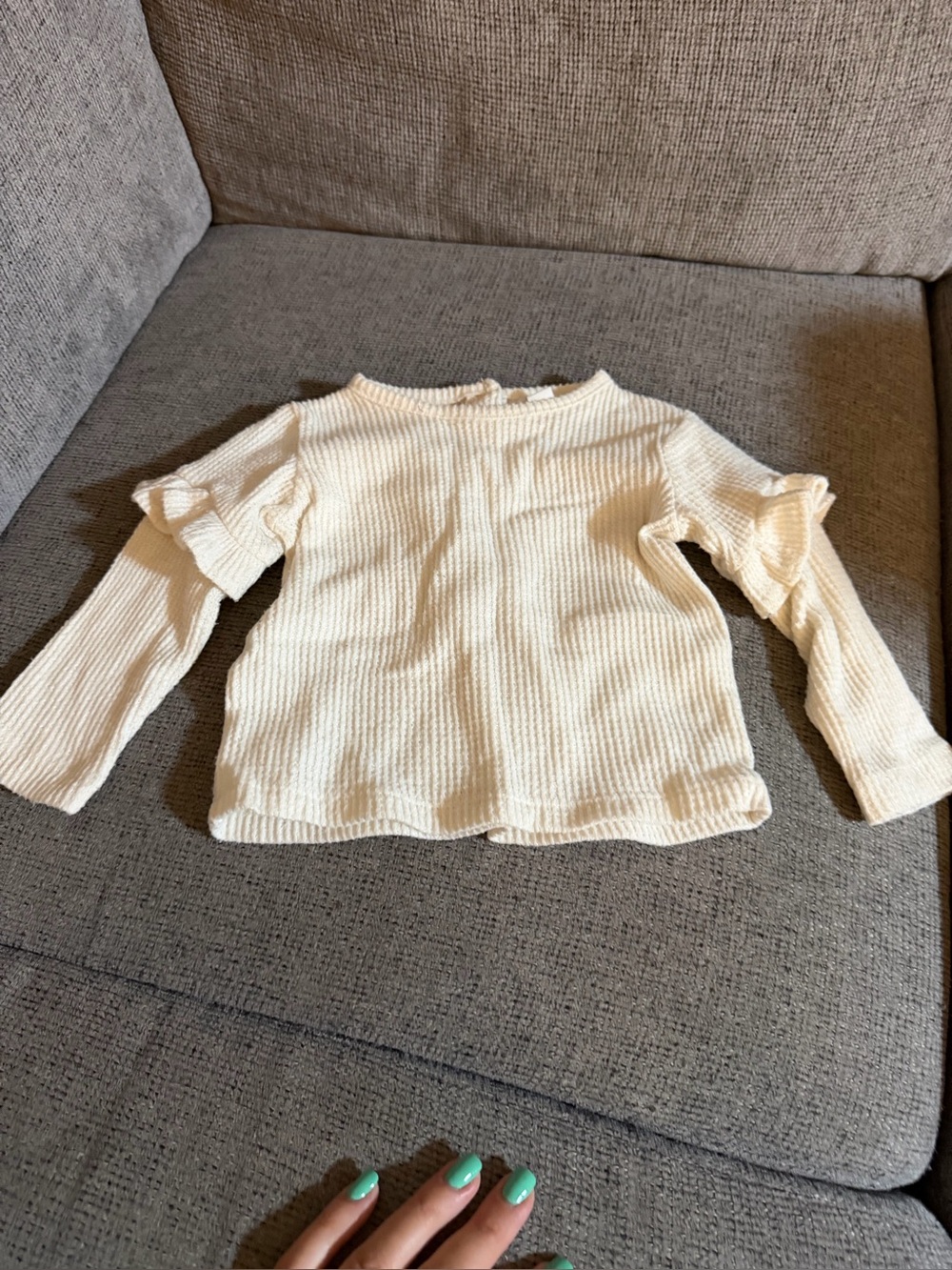 Cream Ruffle-Sleeve Rib Knit Top for Kids